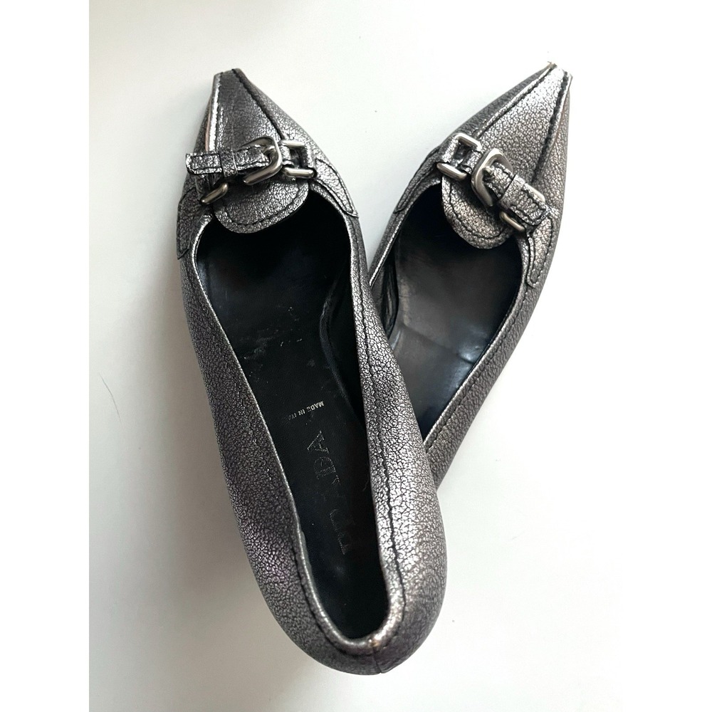 Vintage Y2k Prada Pointed Toe Gray Kitten Heels Leather Buckle Detail 90s 38 - Picture 9 of 16
